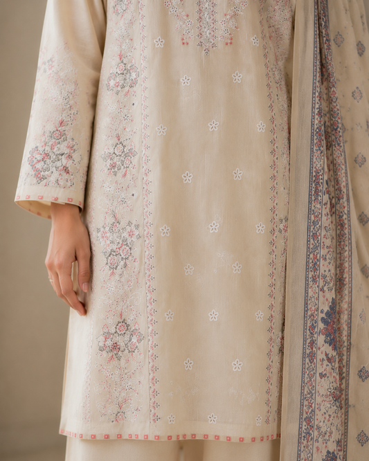 Ivory Bloom Embroidered Lawn Suit