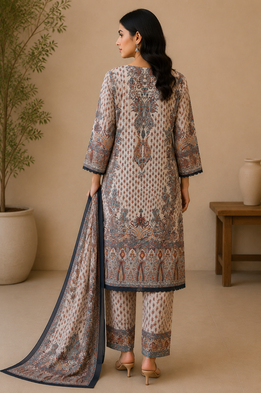 Classic Beige Premium Lawn 3 Piece Suit