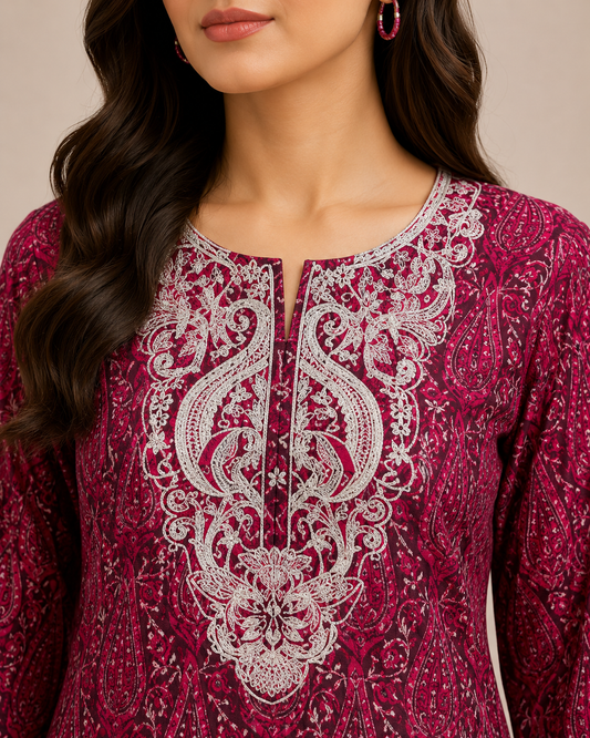 Printed Embroidered Summer Cotton Suit