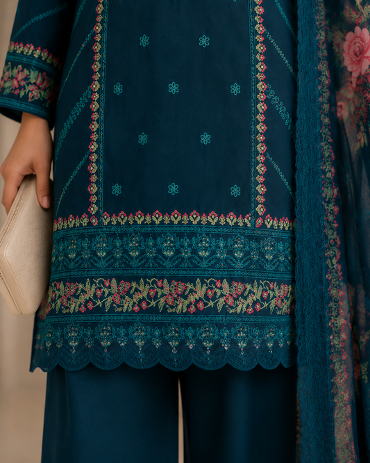 Embroidered Summer Cotton Lawn Suit (3-Piece)
