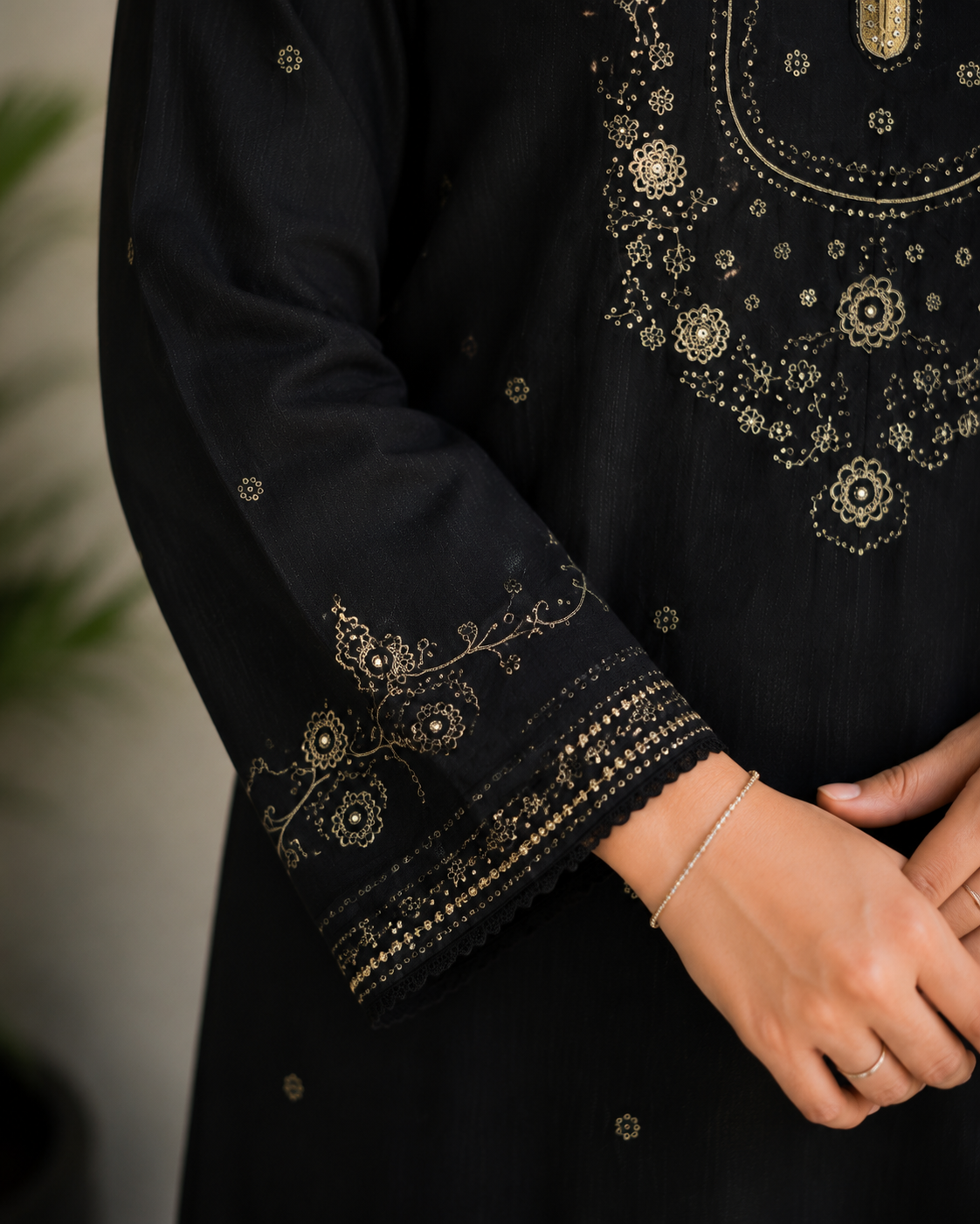 Black Golden Embroidery Dress