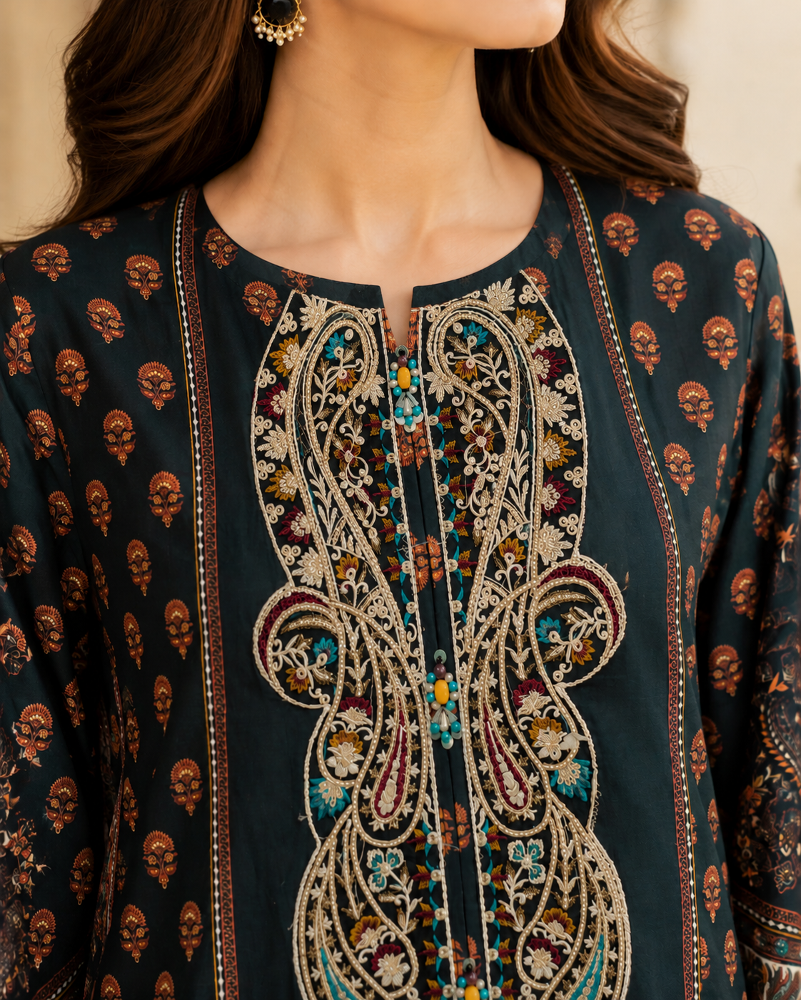 Black Brown Printed Lawn