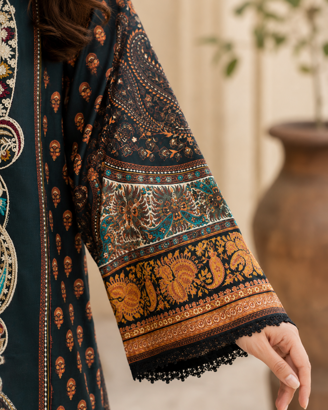Black Brown Printed Lawn
