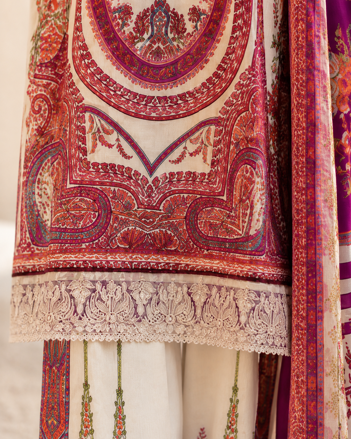 Cream & Maroon Dress