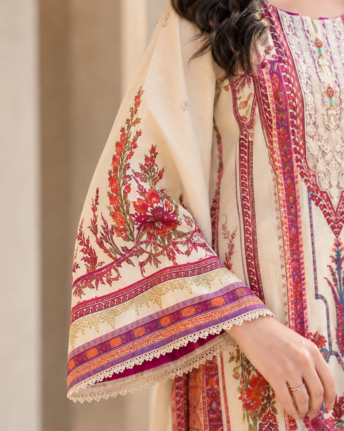 Cream & Maroon Dress