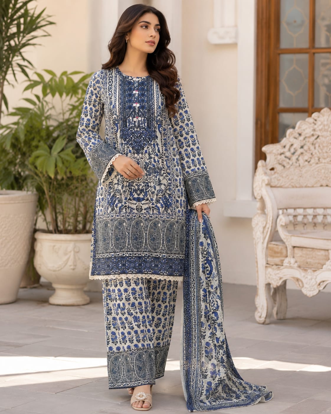 Royal Blue Printed Lawn Suit