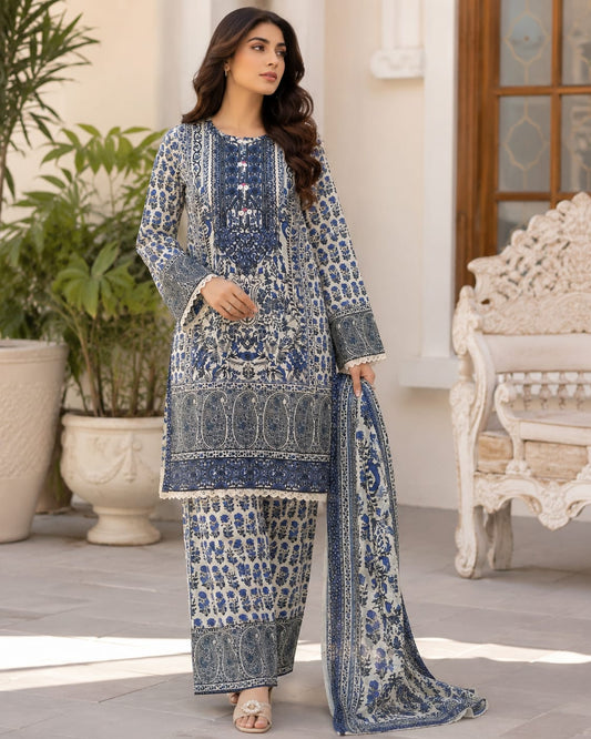 Royal Blue Printed Lawn Suit