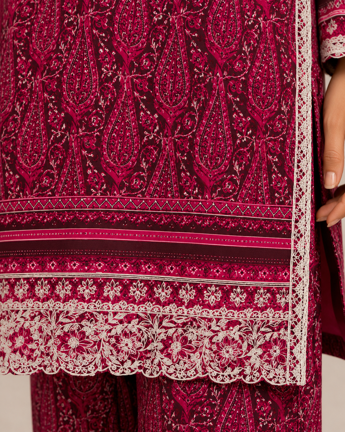 Maroon Embroidered Printed Lawn Dress