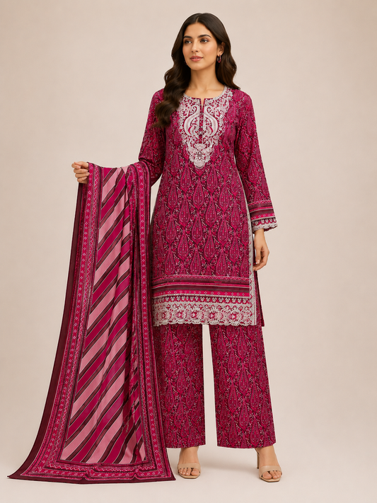 Printed Embroidered Summer Cotton Suit