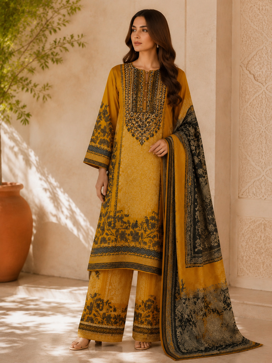 Mustard Grace Lawn Suit (3-Piece)