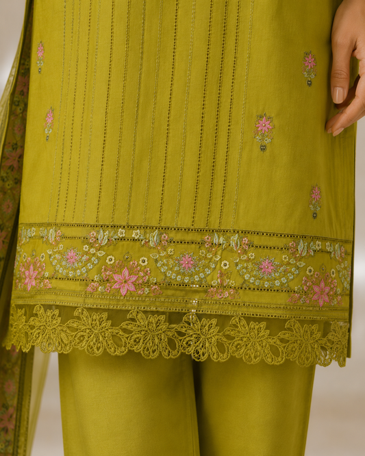 Olive Grace Embroidered Lawn Suit (3-Piece)