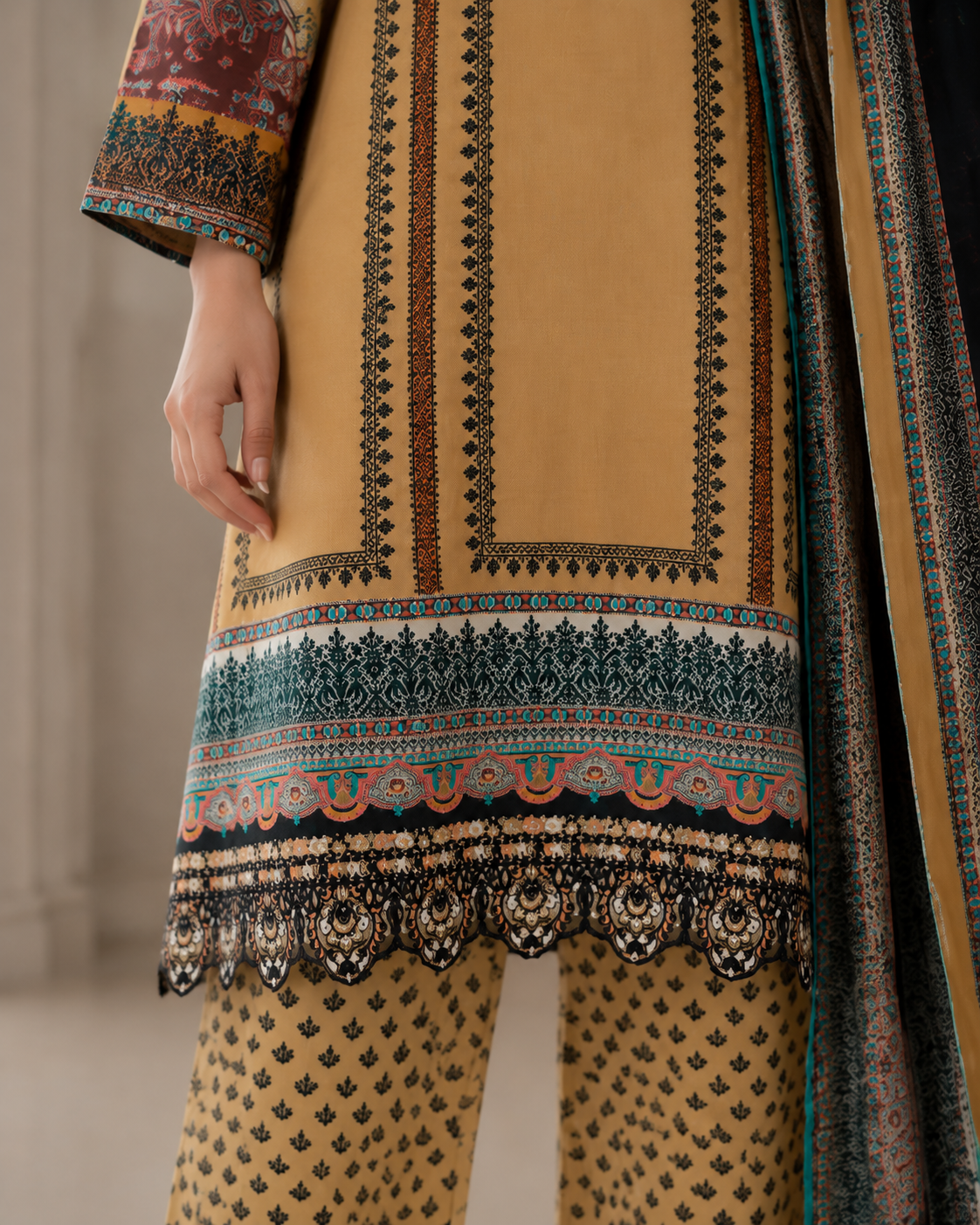 Mustard with Black Border Dress