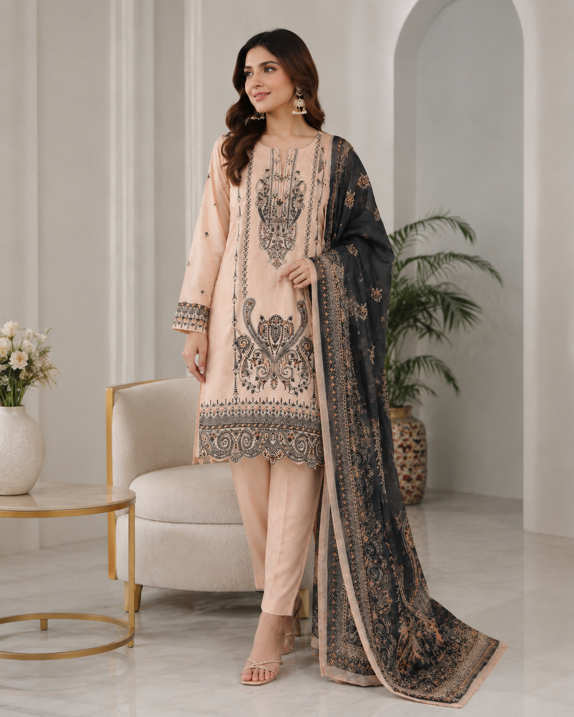 Peach Embroidered Dress