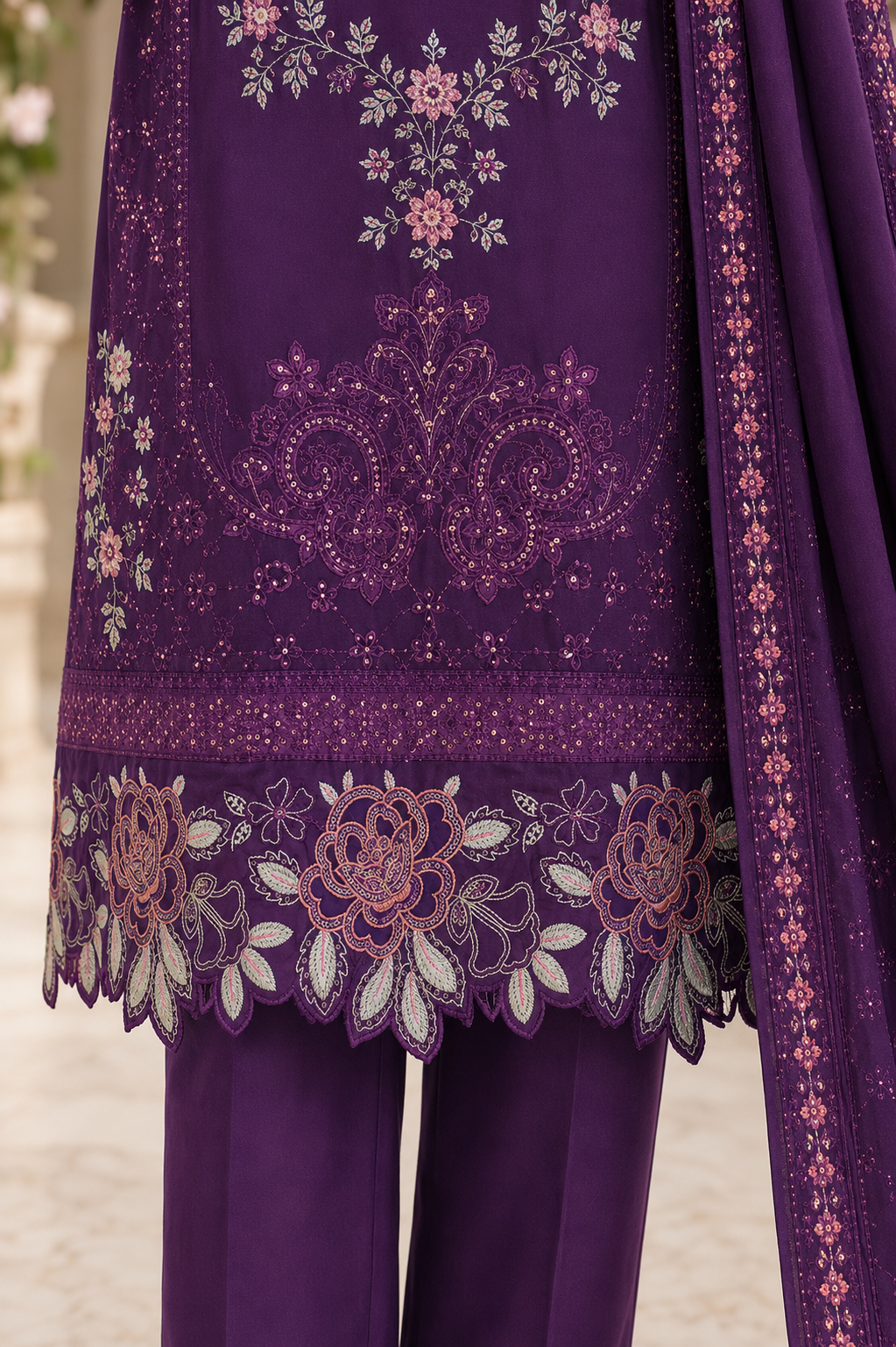 Embroidered Summer Cotton Lawn 3 Piece Suit – Royal Purple