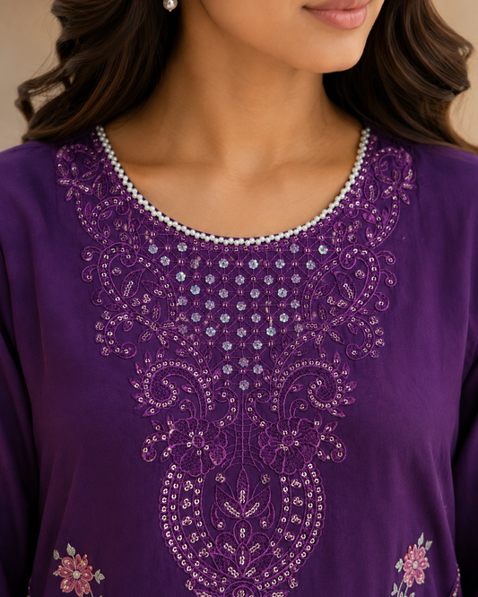 Embroidered Summer Cotton Lawn 3 Piece Suit – Royal Purple