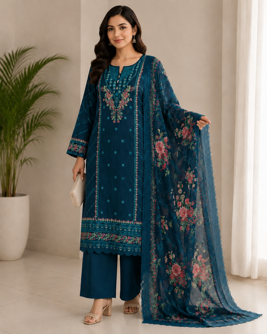 Embroidered Summer Cotton Lawn Suit (3-Piece)