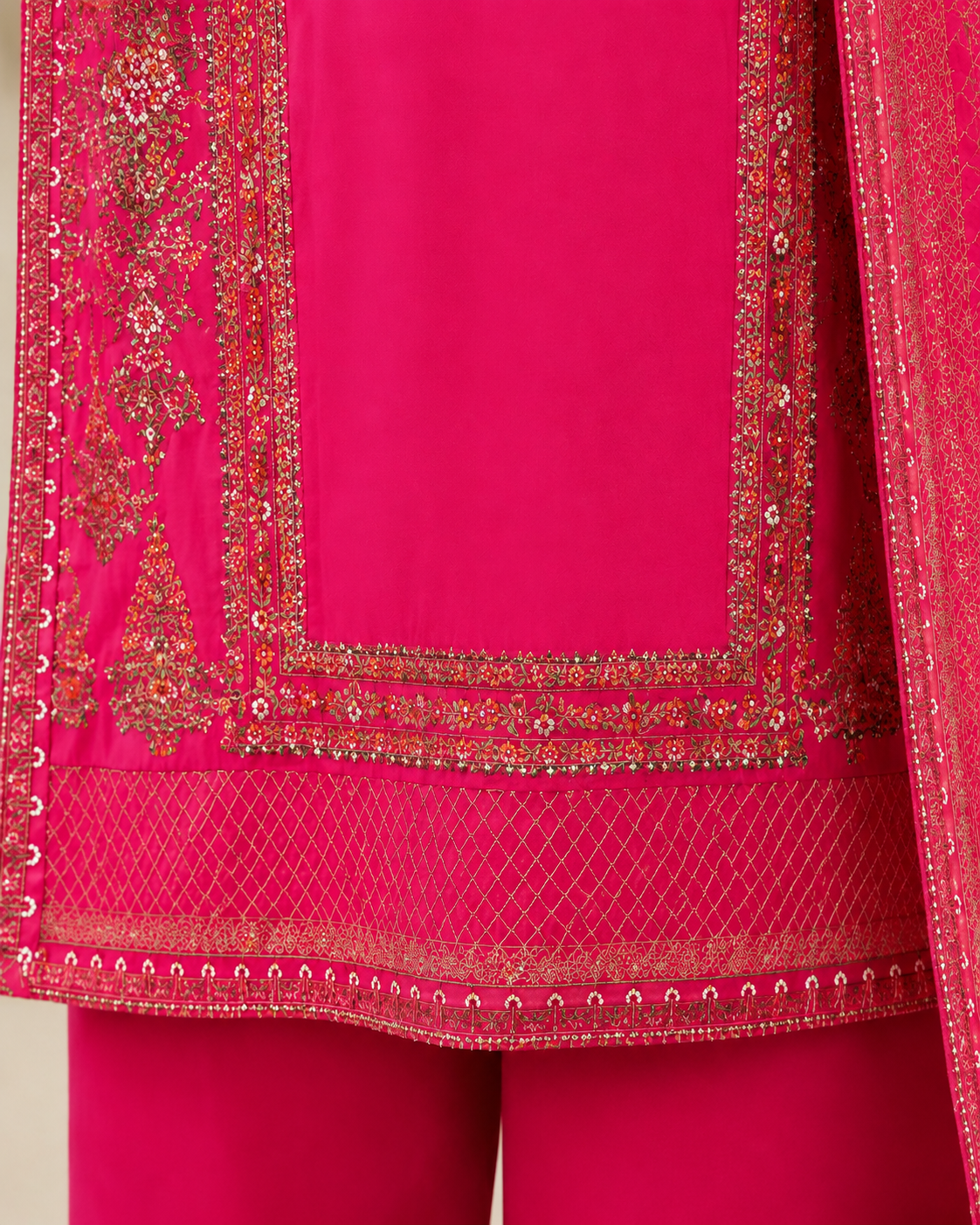 Embroidered Summer Cotton 3 Piece Suit – Shocking Pink