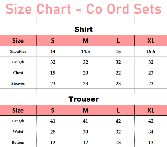 Deep Olive Twill Co-Ord Set size chart